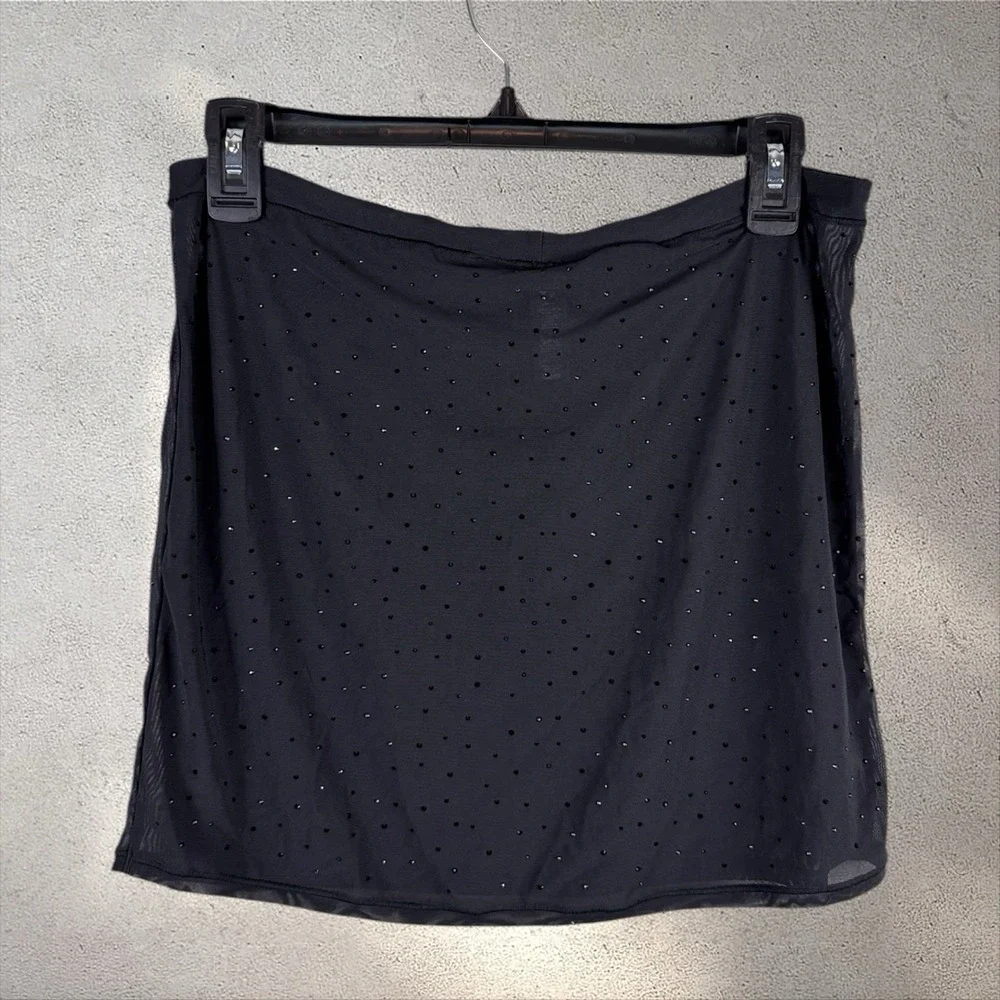 SKIMS Mesh Rhinestone Crystal Swim Cover Up Skirt Onyx Black Sz M‎